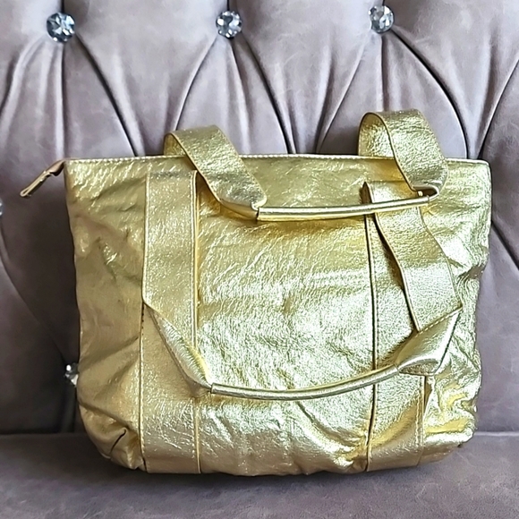 NWOT, UNION BLUE Metallic Gold Purse, w/ Gold Sequins, 3 Compartments 😍 - Picture 6 of 11